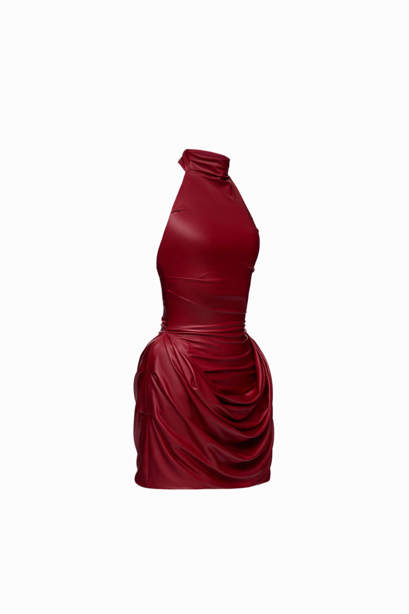 Red Naomi mini dress by Balykina, featuring a stylish fit and vibrant color, shown on a model with a simple background.