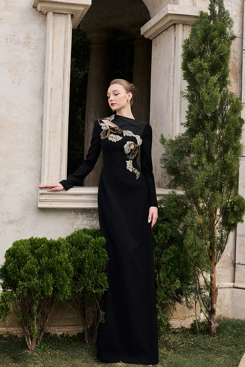 VELVET SATIN HIGH NECK GOWN IN BLACK | CULT MIA | Tracy Studio VELVET SATIN HIGH NECK GOWN IN BLACK | CULT MIA | Tracy Studio
