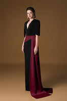 Black and Bordeaux crepe silk lined gown by I.H.F featuring elegant, flowing fabric and a sophisticated design.