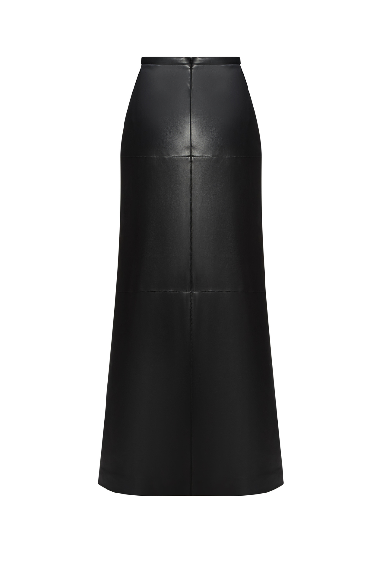 BLACK FAUX LEATHER MIDI SKIRT - CULT MIA