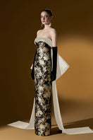Elegant I.H.F Versailles jacquard and taffeta gown with intricate patterns and flowing fabric, perfect for formal occasions.