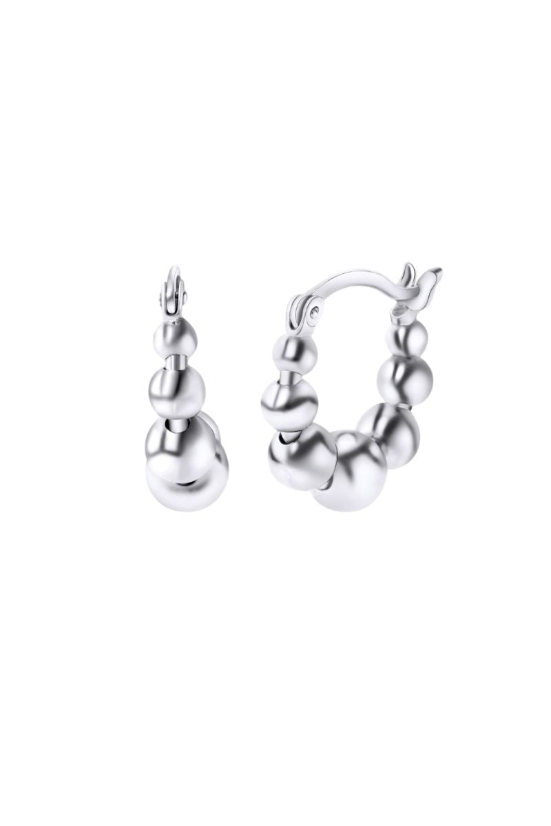 Silver hoop earrings by Sara Shala featuring sleek, minimalist design with a polished finish.