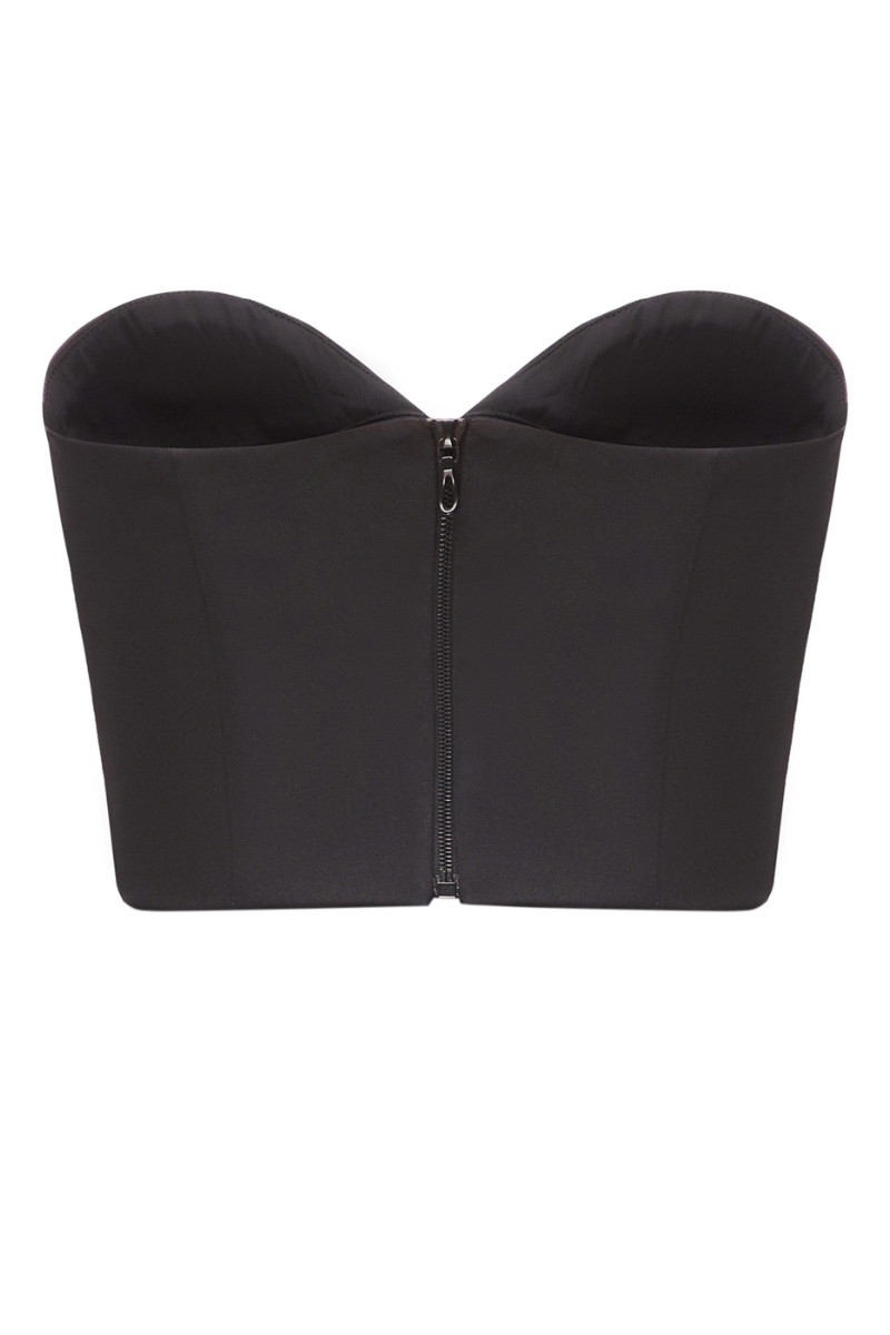 Black mini corset top with built-in bra details from ELENAREVA, featuring a fitted design and stylish, supportive construction.