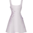 Lilac Cult Mia X Stolen Stores A-line mini dress with corset detailing, featuring a fitted silhouette and stylish design.
