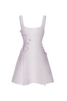 Lilac Cult Mia X Stolen Stores A-line mini dress with corset detailing, featuring a fitted silhouette and stylish design.