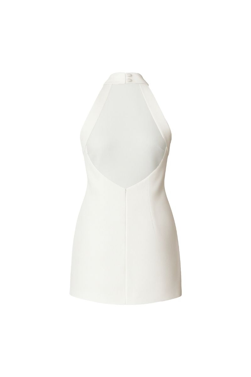 Nazlı Ceren Marcel mini crepe dress in white, stylish sleeveless mini dress with a fitted silhouette and elegant design.