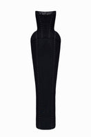 Black Balykina MUNA gown with hooks, featuring a sleek design and elegant silhouette suitable for formal occasions.