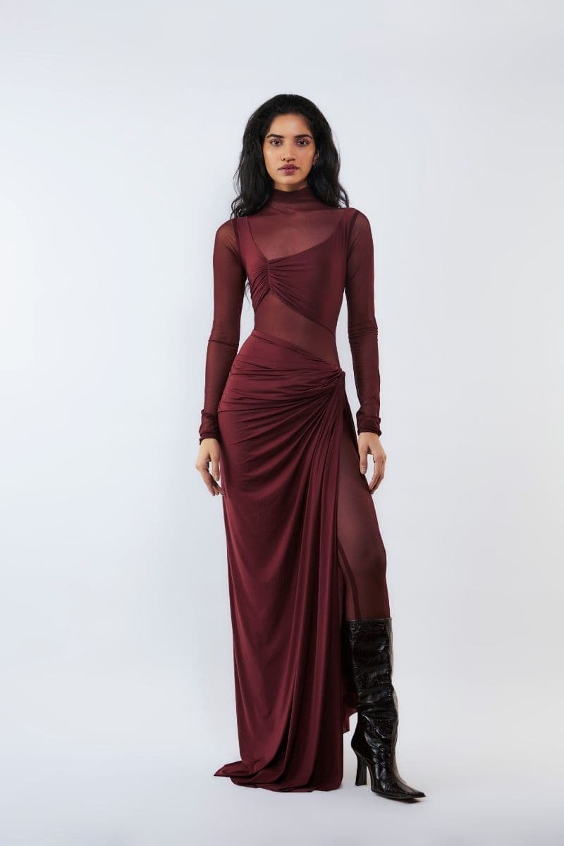 GLORIA CHERRY RED RUCHED GOWN - CULT MIA