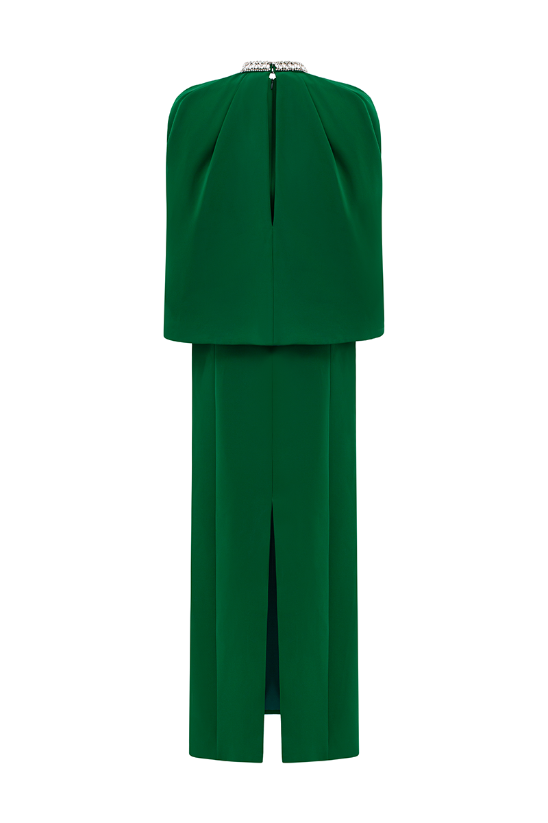 GREEN COLLAR STONE EMBELLISHED CAPE WITH GOWN SET - CULT MIA