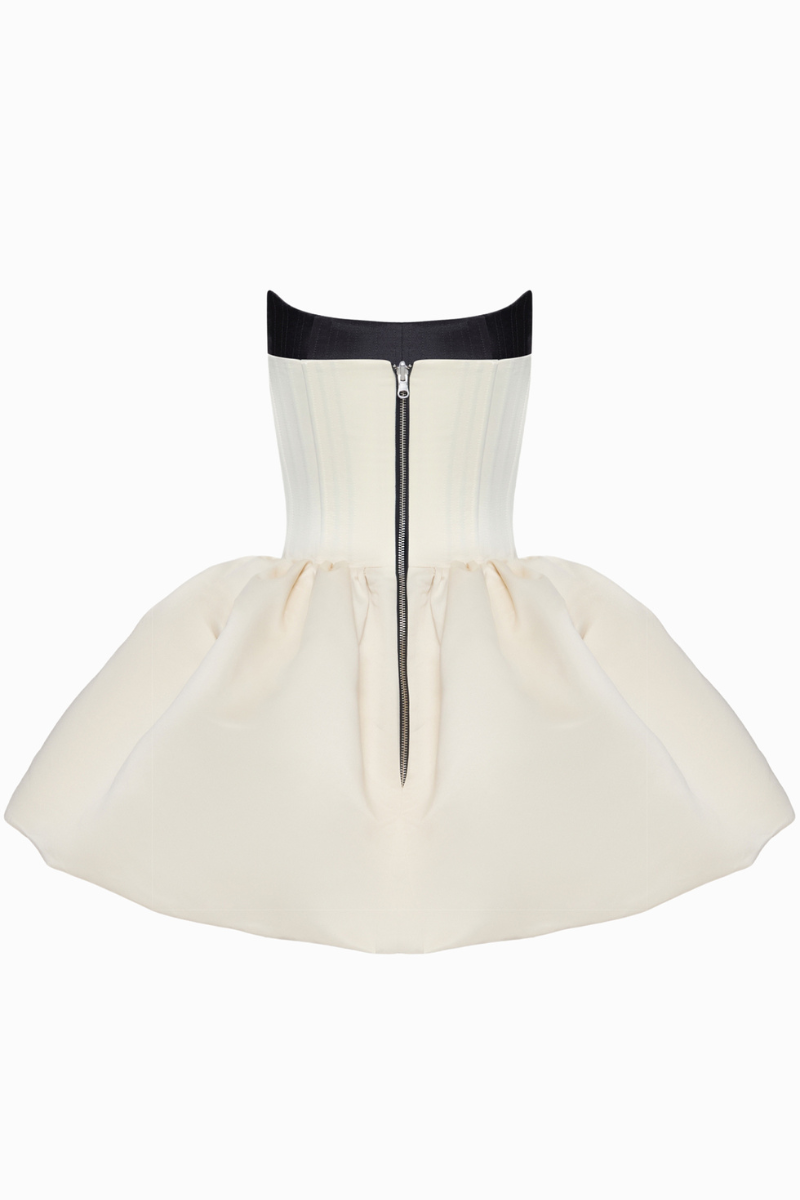 Violet two-sided mini dress by Balykina, featuring a stylish dual-fabric design and a fitted silhouette.