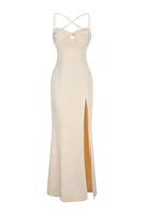 Nana Jacqueline Alaina champagne lace back gown with intricate lace detailing and elegant silhouette, perfect for formal occasions.