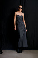 Gray striped Stardust pencil skirt by Acaria Studio, midi length with fitted silhouette and stylish pattern.