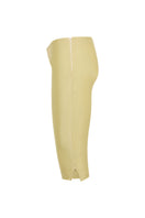 Suncillo dusty butter yellow capris pants with a relaxed fit, displayed on a hanger with a plain background.