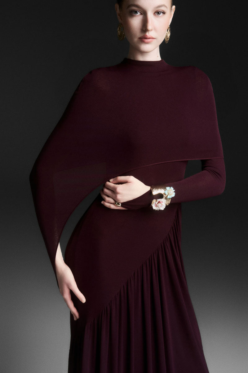 SERELLE RUCHED FLOOR LENGTH DRESS IN PURPLE - CULT MIA