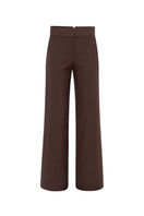 SÉLONE Oris wide-leg trousers in chocolate fabric, showing the full length with a high waist and relaxed fit style.