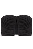 Black stretch cape jacket by Balykina, featuring a sleek, flowing design perfect for layered fashion or formal wear.