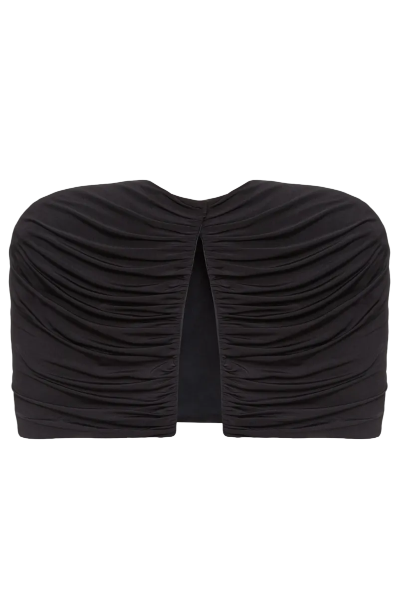 Black stretch cape jacket by Balykina, featuring a sleek, flowing design perfect for layered fashion or formal wear.