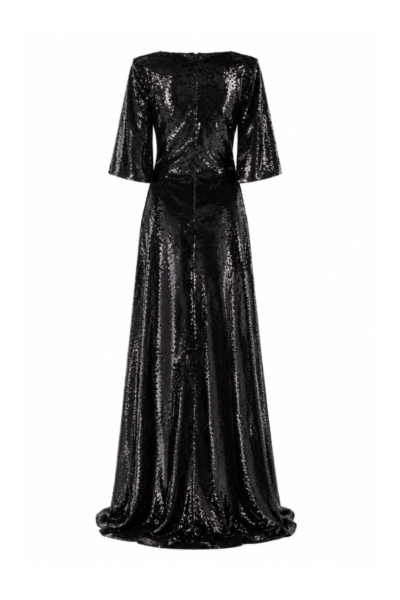 Lili Blanc Glow Gown displayed on a hanger, featuring elegant fabric and a flowing silhouette, perfect for formal occasions.