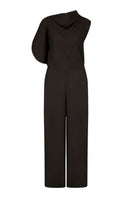 JINSUN FILANTE brown wool jumpsuit with long sleeves, fitted waist, and wide-leg pants, displayed on a hanger.