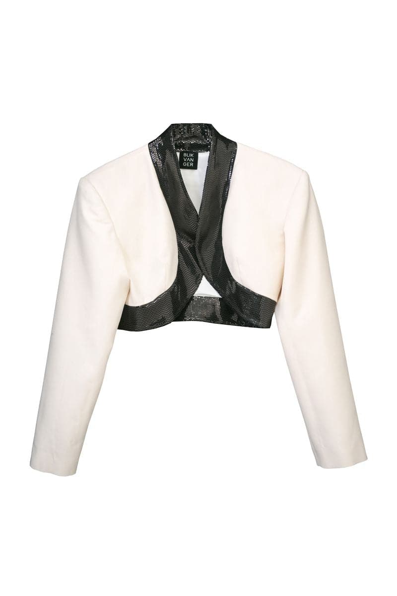 Blikvanger Milky bolero cardigan with black sequin details, featuring a soft fabric and stylish design for elegant wear.