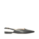 Black Vikele Studio slingback flats sandals with a sleek strap design and pointed toe on a neutral background.