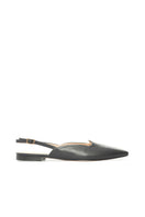 Black Vikele Studio slingback flats sandals with a sleek strap design and pointed toe on a neutral background.