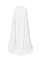 White chiffon cape jacket by Nazlı Ceren, stylish and flowy with delicate fabric, designed as a fashionable outerwear piece.
