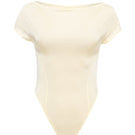 SÉLONE Aureon cut-out bodysuit in butter yellow, featuring a stylish design with cut-out details and a fitted top style.