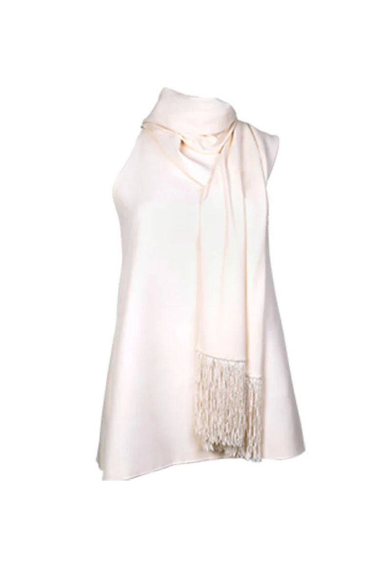 Aidan & Ice Amara cream top, casual sleeveless blouse with a relaxed fit and soft fabric, showcased on a hanger.
