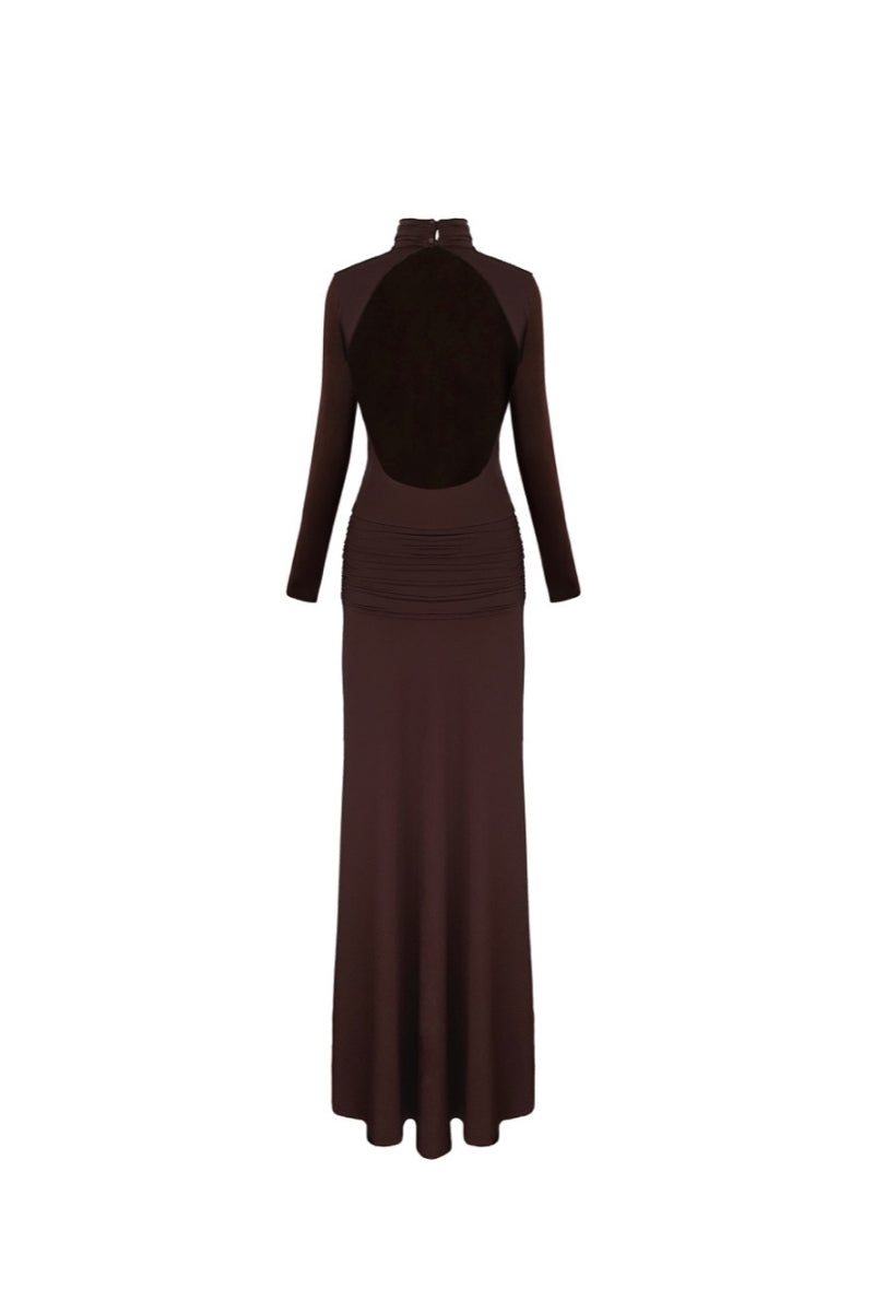 sienna jersey maxi dress Nazl Ceren SIENNA LONG JERSEY DRESS IN BURNT BROWN