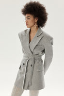 LARETAGGIO VARI wool gray blazer displayed on a hanger, showcasing tailored fit and classic lapel design.