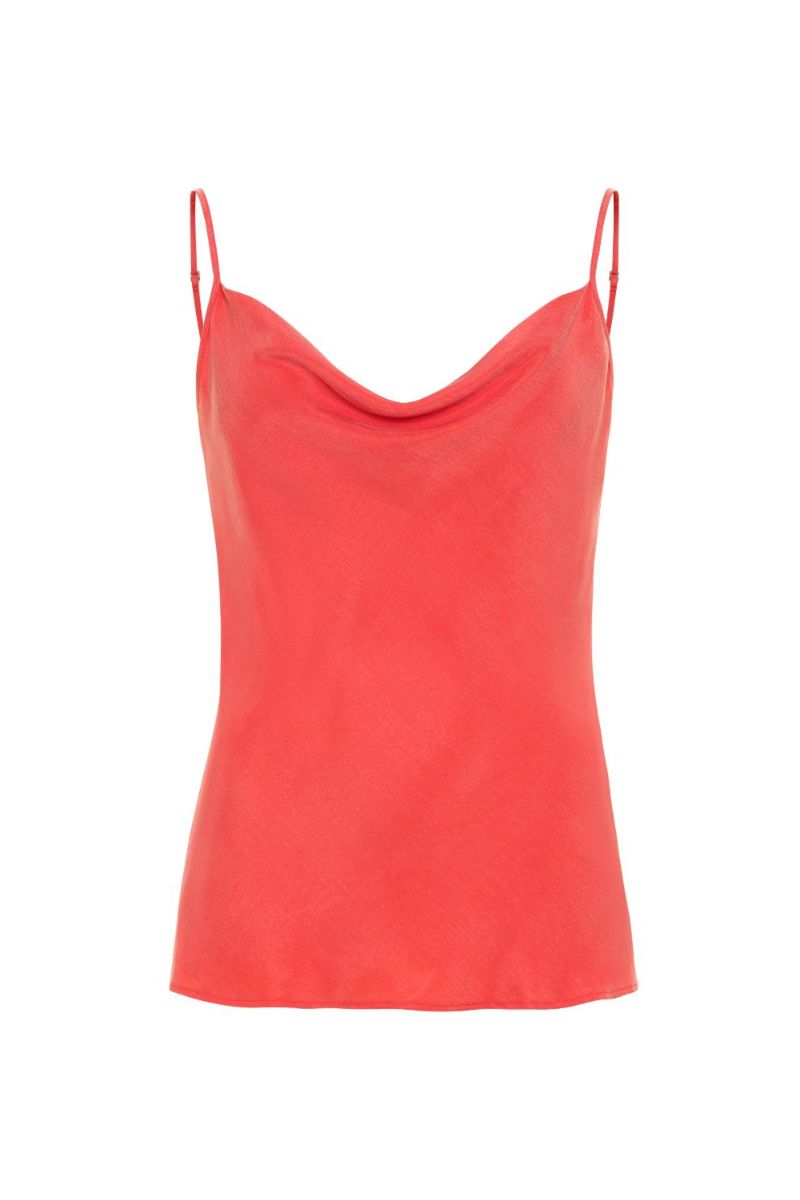 niLuu AQUAFLORA coral cowl neck cami top, lightweight sleeveless blouse with soft fabric and draped neckline, stylish and comfortable.