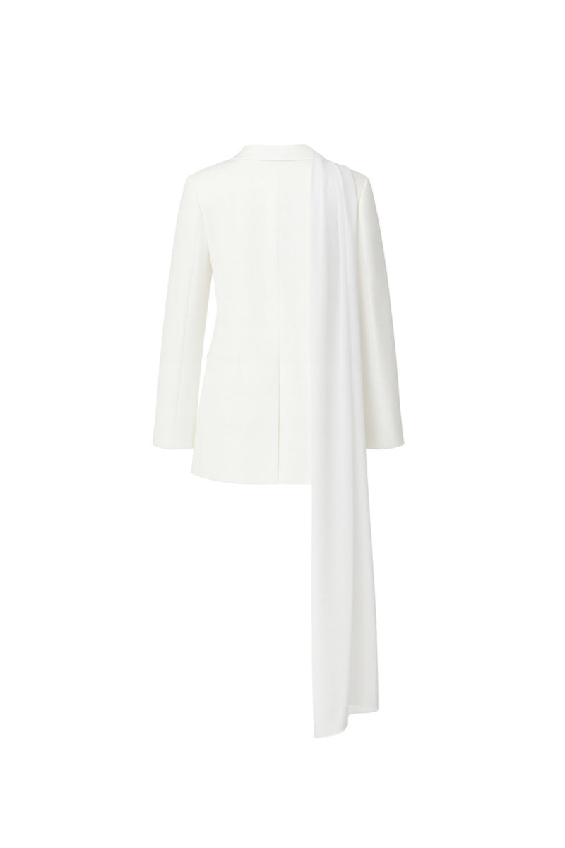 White Marylebone blazer by Nazlı Ceren featuring chiffon details, tailored fit, and classic lapel collar.