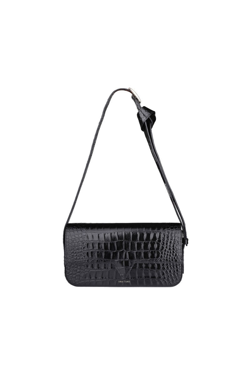 Vikele Studio Katrine black croco shoulder bag with sleek design and textured crocodile pattern, perfect for stylish everyday use.
