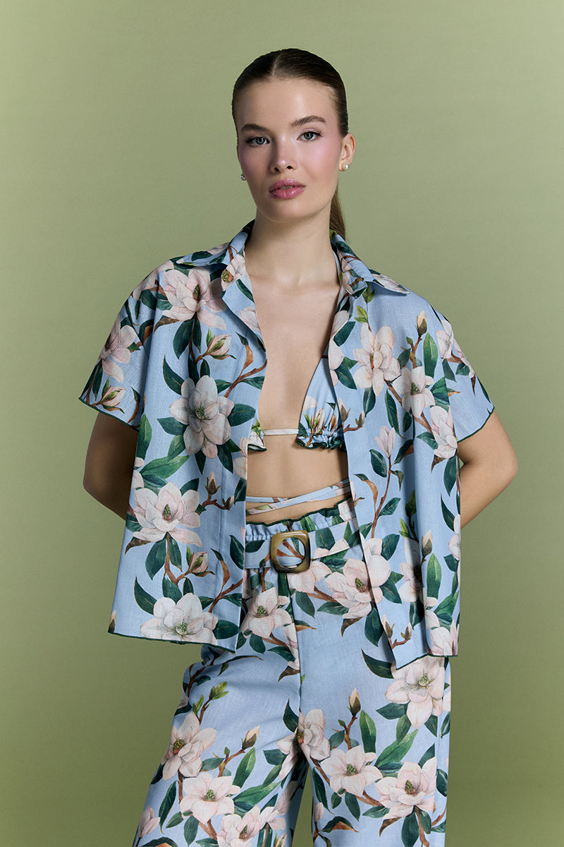 Nur Karaata Tropic Twist co-ord set featuring a matching top and pants with vibrant tropical print and relaxed fit.