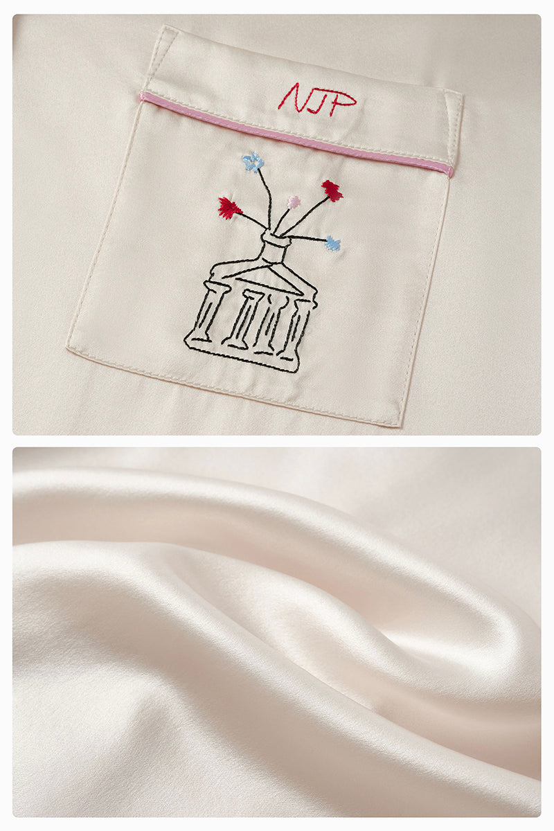 Not Just Pajama Museum of Crush Silk Long Pajama Set in blush pink, featuring smooth silk fabric and a relaxed fit.