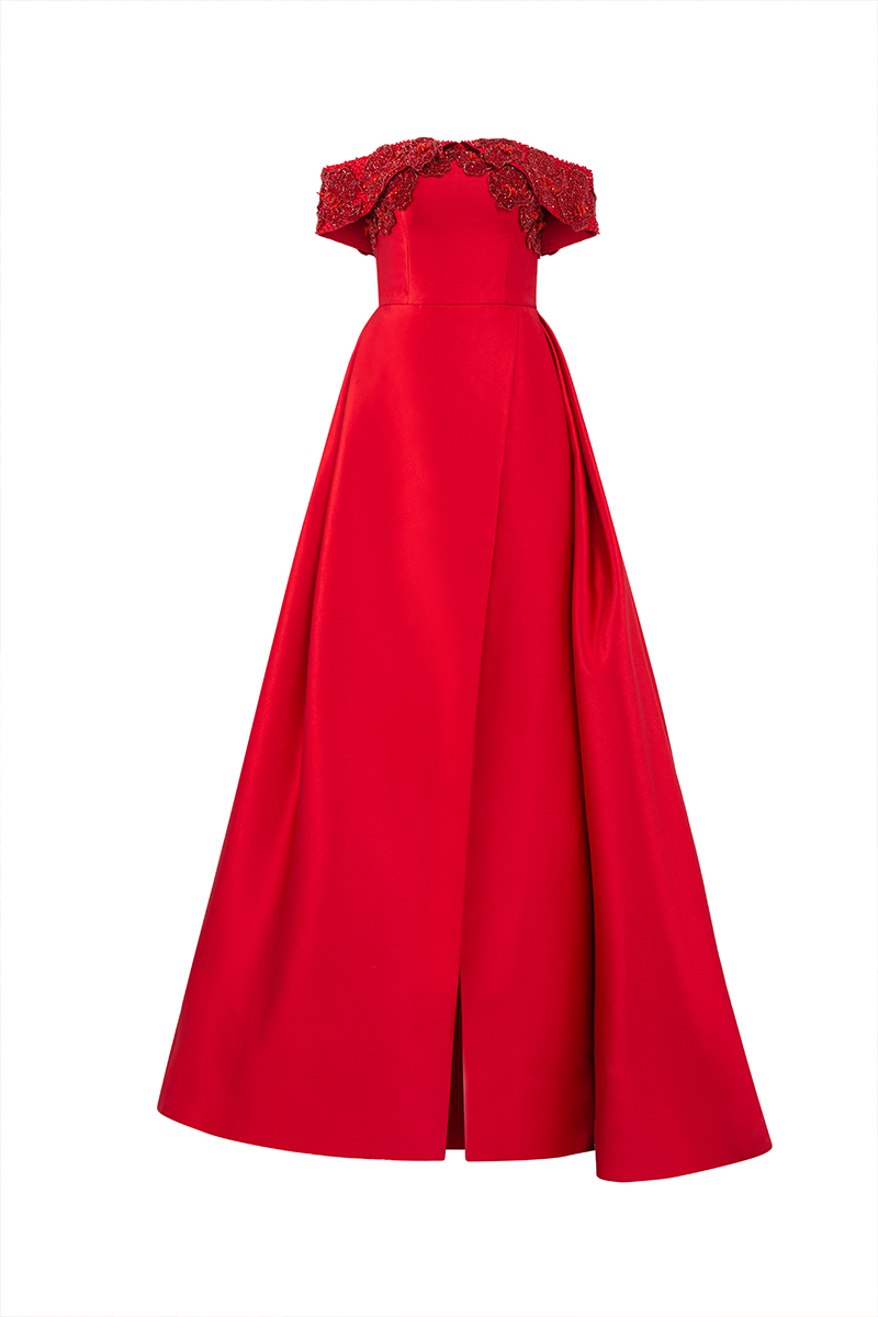 BAMBOO TAFFETA GOWN IN RED - CULT MIA