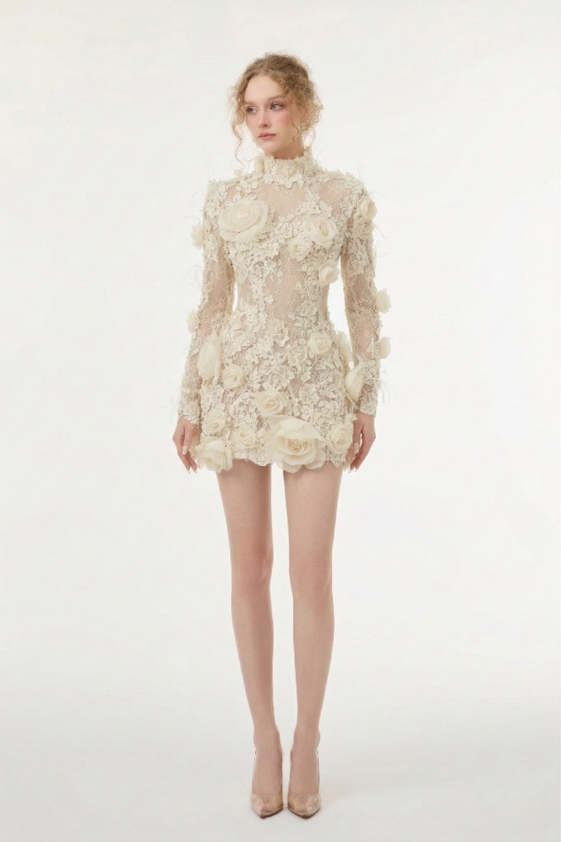 white lace dress with flowers LILIANE LACE DRESS IN WHITE | CULT MIA