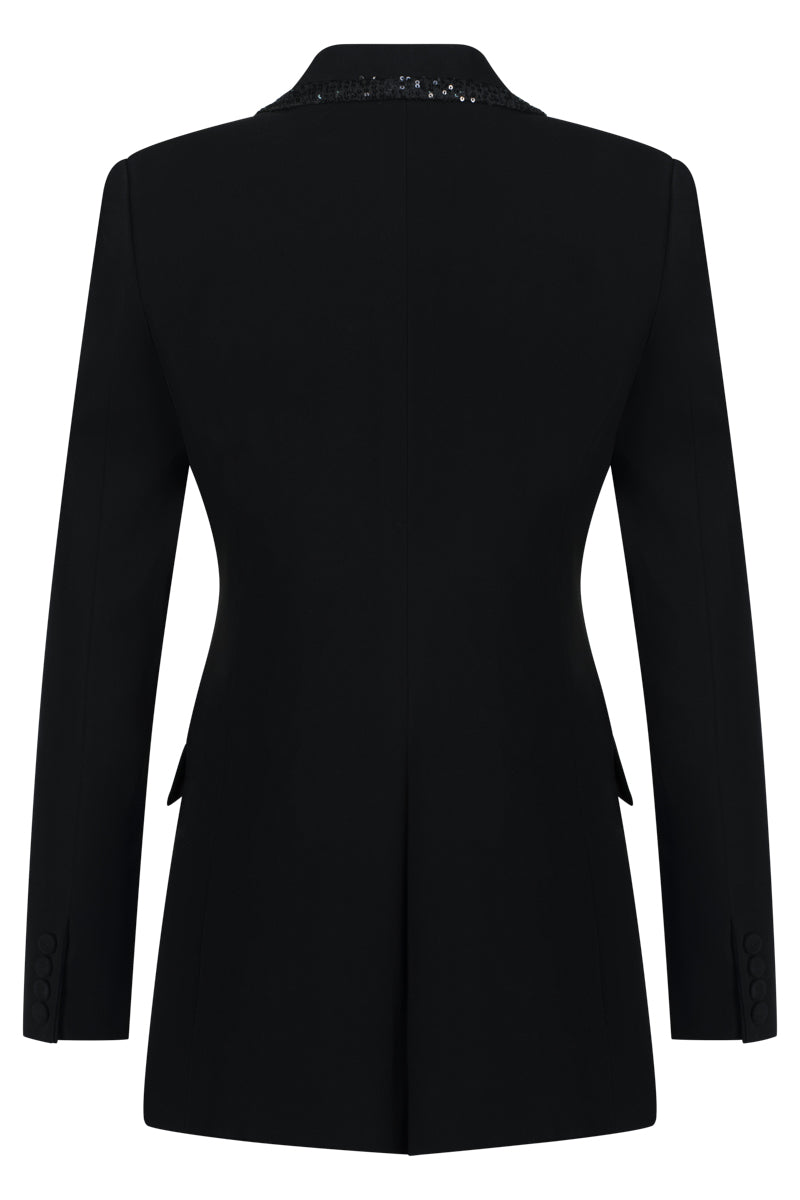 Black Lili Blanc Modern Elegance blazer, tailored fit, featuring sleek lapels and stylish design, perfect for sophisticated outfits.