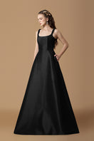 Black taffeta silk lined gown by I.H.F, showcasing elegant fabric and classic design for formal occasions.