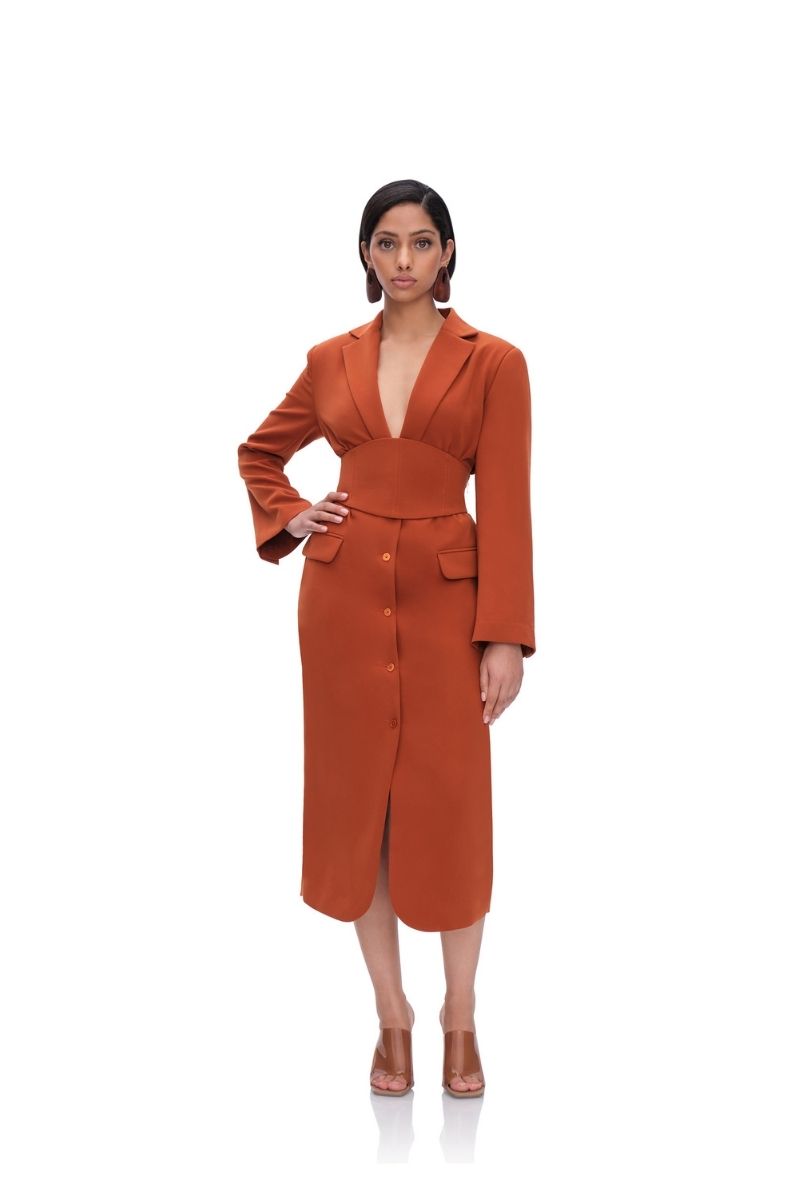 ZIA CORSET BLAZER DRESS IN PUMPKIN - CULT MIA