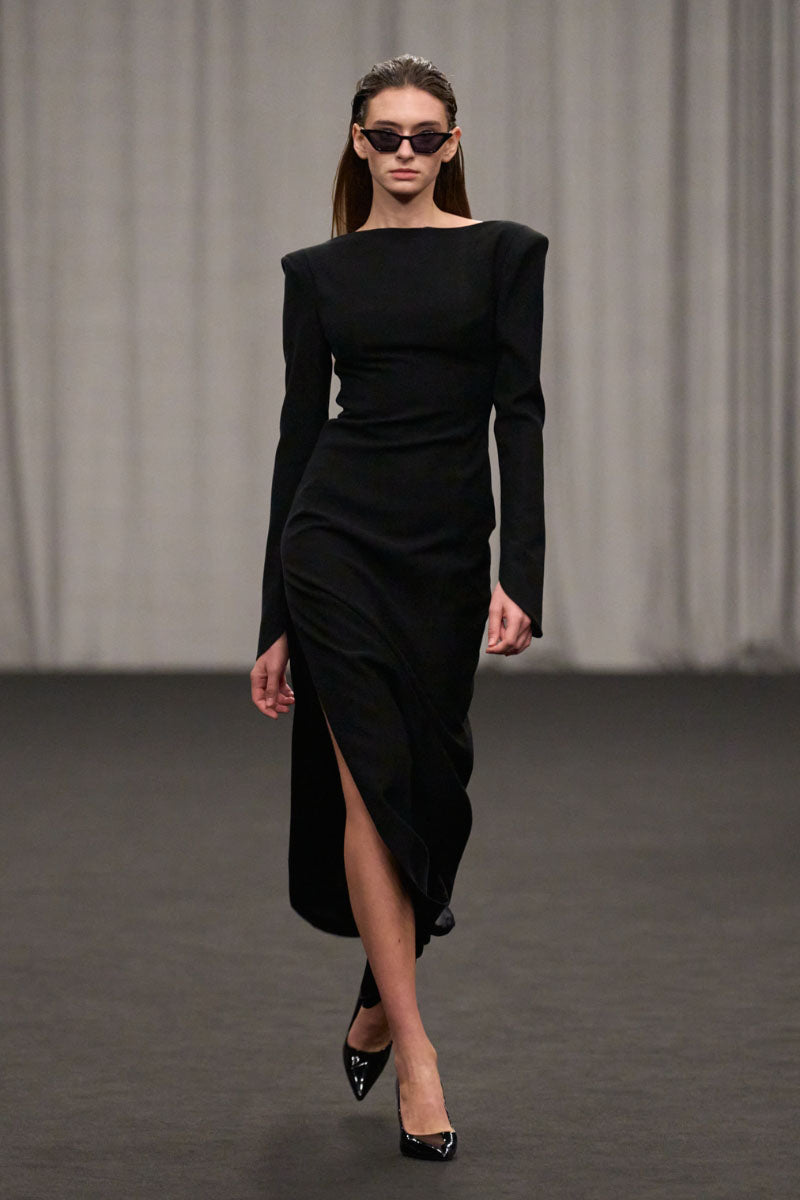 EXQUISITE OPEN BACK MIDI DRESS