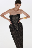 Black sage gown by Balykina, elegant long dress with flowing fabric and detailed neckline, perfect for formal occasions.