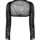 Black chain bolero shrug cardigan by Natalia Fedner featuring a chain detail and cropped fit, styled with long sleeves and open front.