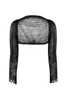 Black chain bolero shrug cardigan by Natalia Fedner featuring a chain detail and cropped fit, styled with long sleeves and open front.