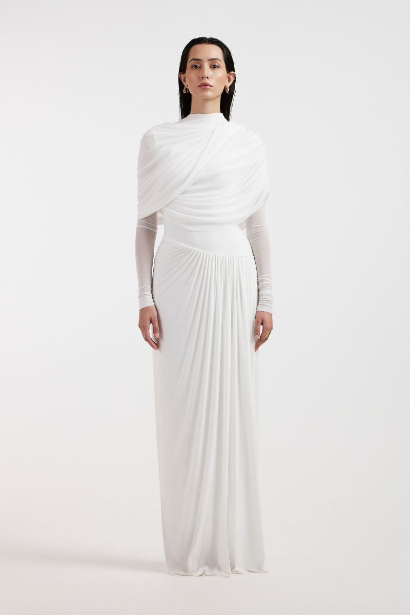 VALERIA WHITE DRAPED GOWN - CULT MIA
