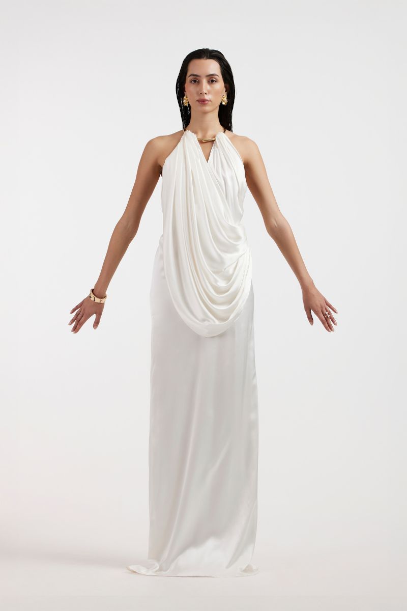 LEONA WHITE DRAPED GOWN - CULT MIA