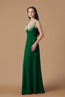 Green crepe de chine A-line gown by I.H.F featuring a smooth fabric and elegant silhouette.