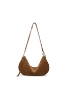 Brown suede Denise shoulder bag by Vikele Studio with a sleek, stylish design and adjustable strap, perfect for everyday use.