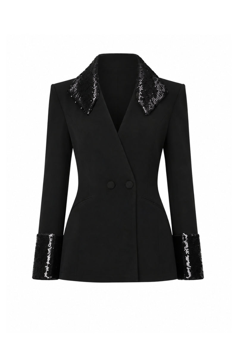 Lili Blanc Edge Blazer, tailored blazer with sharp lapels and structured fit, displayed on a mannequin.